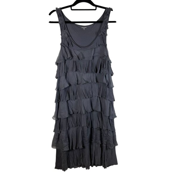 Garnet‎ Hill Gray Knit Sleeveless Tiered Ruffle Shift Dress Midi Boho Resort XL - Picture 1 of 10
